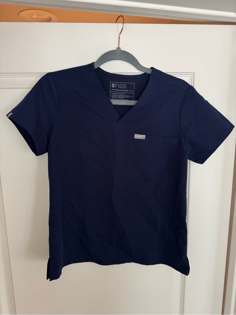 FIGS Women’s Navy V-Neck Scrub Top with Chest Pocket